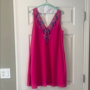 Pink Embroidered Lilly Pulitzer V-Neck Dress